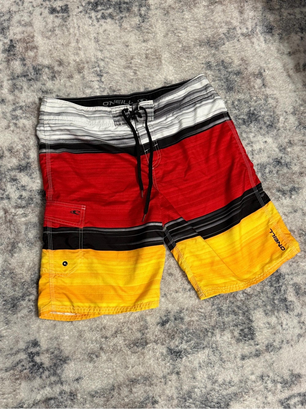 O'Neill Red, Yellow & Black Striped Men's Board Shorts